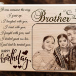 Customized Engraved Wooden Photo Frame with Carved Message Happy Birthday for Brother