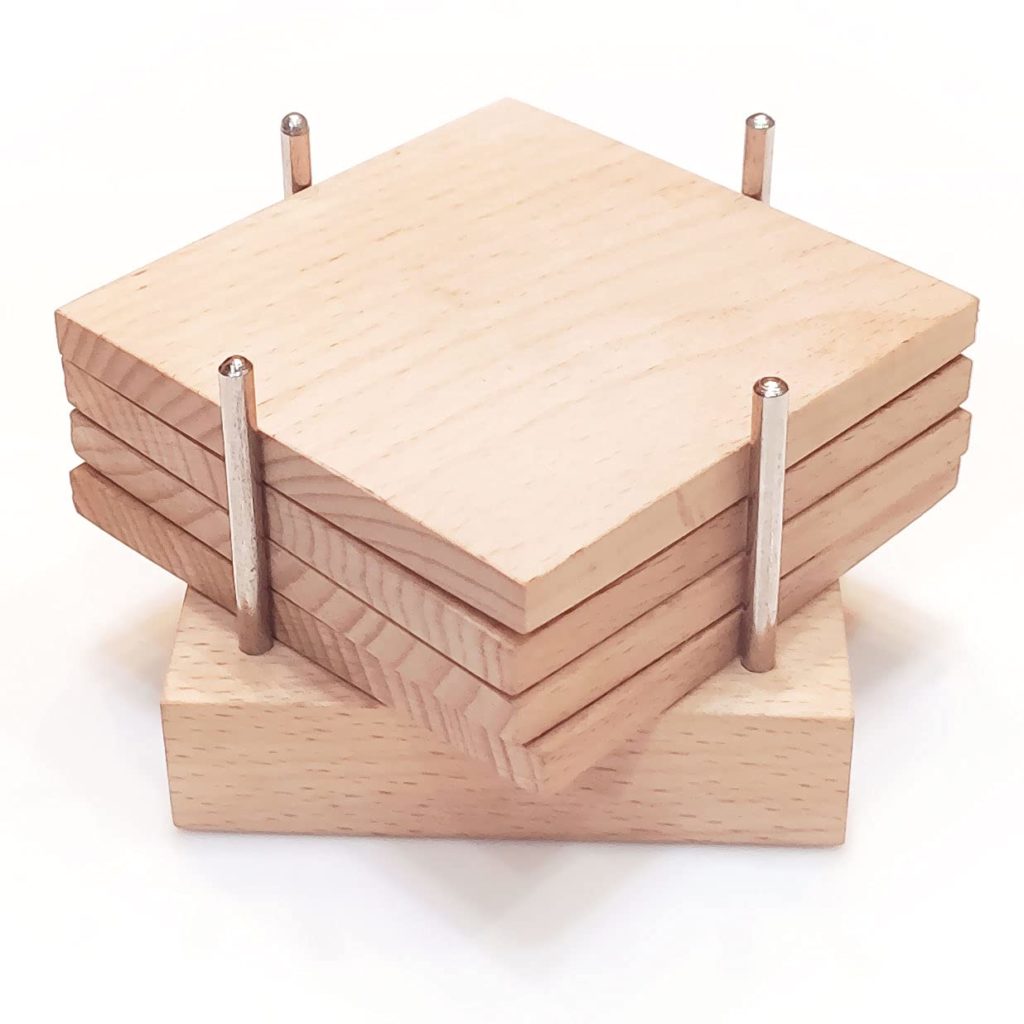 Tea Cup Coasters Set of 4 for Dining Table with Stand (Wood, 8x8 cm