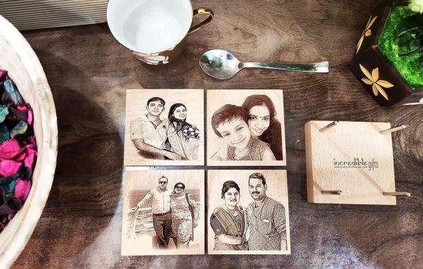 Personalized Wooden Photo Tea Cup Coasters Set