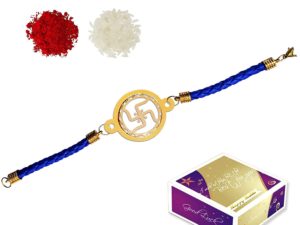 Gold Plated Swastik Bracelet Incredible Rakhi with Roli Chawal