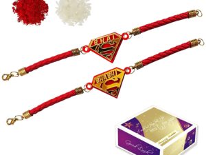 Super Combo Designer Bracelet Incredible Rakhi for Bhai and Bhabhi with Roli Chawal -(Gold Acrylic)