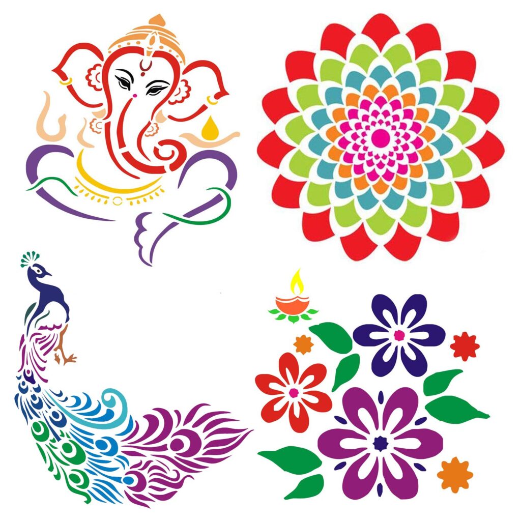 Diwali Rangoli Stencils Decorations for Floor with 6 Colors (Set of 5) Incredible Gifts