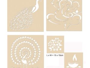 Decorative Rangoli Stencils for Floor 12 inches with 6 Rangoli Powder (Set of 5)