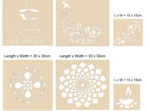 Rangoli Stencils Making Design for Floor Decoration Items with Colours (Set of 6)