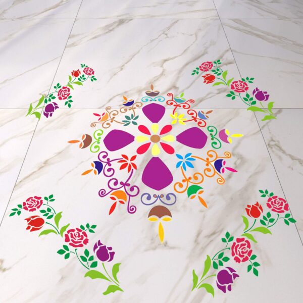 Floral Rangoli with flower corners