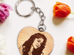 Personalized Engraved Wooden Heart Photo Keychain