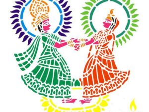 Radha Krishna Diya Rangoli Stencils for Floor (Set of 2 Stencil, 6 Colors Bottles, 1 Nozzle)