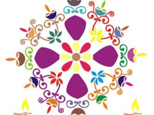 Flower Diya Rangoli Stencils for Floor (Set of 2 Stencil, 6 Colors Bottles, 1 Nozzle)