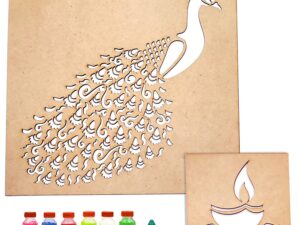 Peacock Diya Rangoli Stencils (Set of 2 Stencil, 6 Colors Bo...