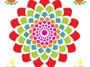 Floral Diya Rangoli Stencils for Diwali Decorations (Set of 2 Stencil, 6 Colors Bottles, 1 Nozzle)