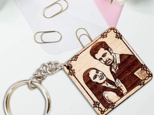 Wooden Personalized Square Engraved Photo Keychain