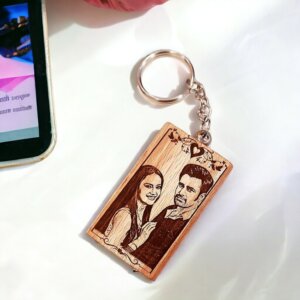 Wooden Engraved Custom Photo Keychain (Rectangle)