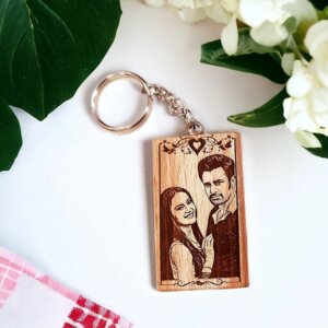 Wooden Engraved Custom Photo Keychain (Rectangle)