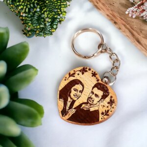 Custom Engraved Wooden Heart Picture Keychain