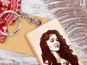 Wooden Personalized Engraved Rectangle Photo Keychain