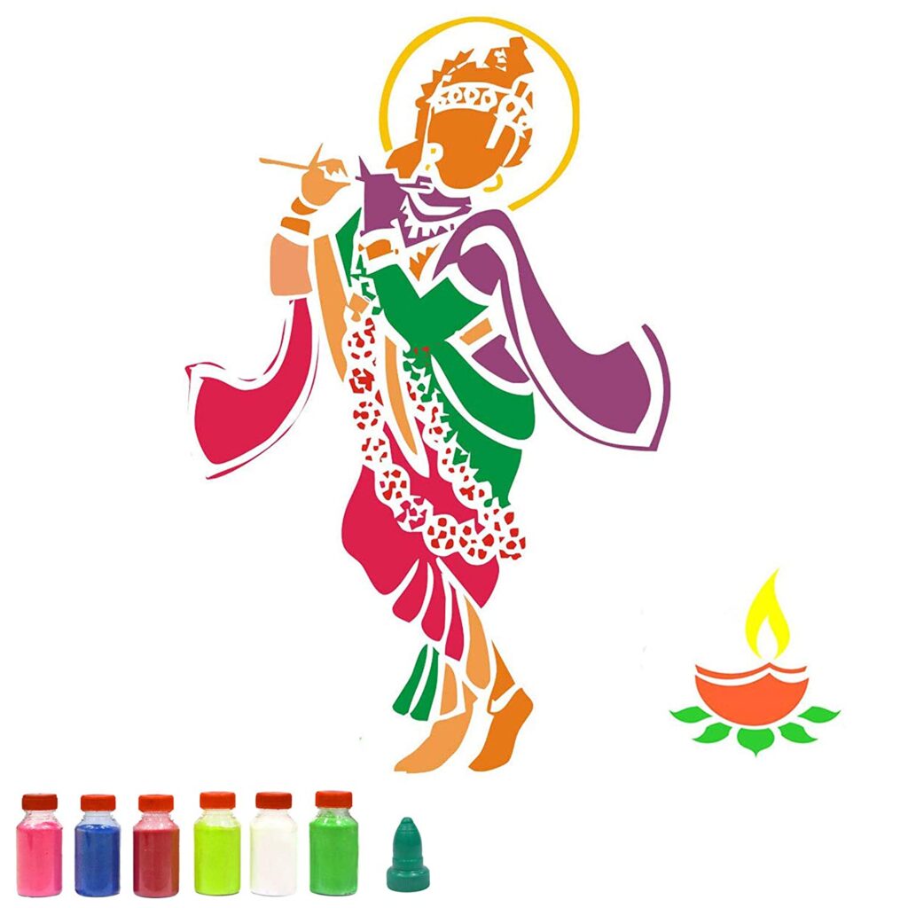 Krishna Diya Rangoli Stencils for Floor (Set of 2 Stencil, 6 Colors