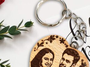 Personalized Engraved Wooden Heart Photo Keychain