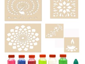 Combo of Rangoli Stencils for Diwali Floor Decoration Items with 6 Colors (Set of 5)