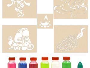 Decorative Rangoli Stencils for Painting Floors, 6 Colors Rangoli Powder (Set of 5)