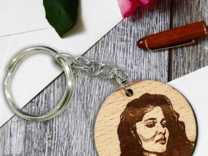 Wooden Engraved Personalized Round Photo Keychain