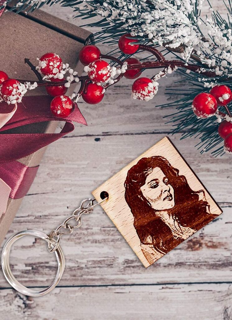 Wooden Personalized Square Engraved Photo Keychain - Incredible Gifts