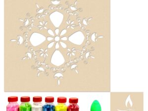 Flower Diya Rangoli Stencils for Floor (Set of 2 Stencil, 6 Colors Bottles, 1 Nozzle)