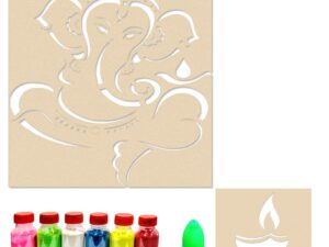 Ganesha Diya Rangoli Stencils for Diwali Decoration (Set of 2 Stencil, 6 Colors Bottles, 1 Nozzle)