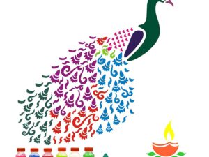 Peacock Diya Rangoli Stencils (Set of 2 Stencil, 6 Colors Bo...