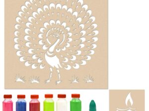 Latest Peacock Diya Rangoli Stencils for Floor(Set of 2 Stencil, 6 Colors Bottles, 1 Nozzle)