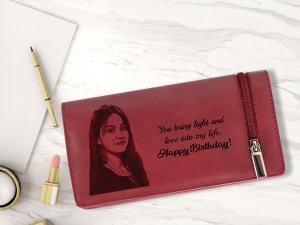 RFID Protected Personalized Photo Wallet For Girls or Woman (Cherry Red)