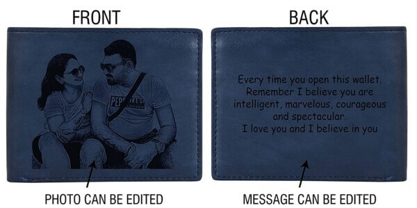 Front And Back side of Blue Photo Wallet