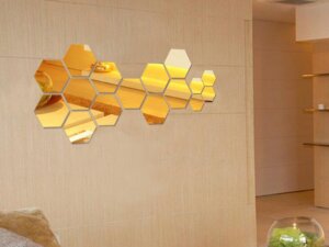 Hexagon Gold Shaped 3D Wall Decor Stickers for Home