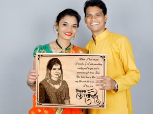 Karwachauth Personalised Engraved Photo Frame Gift For Carin...