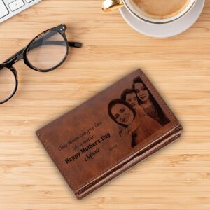 Vegan Leather Photo Wallet Personalized Mothers Day Gift (Br...