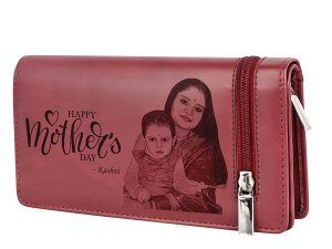 Personalized Vegan Leather Photo Wallet Gift for Mother’s Day from Son (Red Cherry)