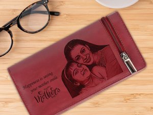 Personalized Vegan Leather Photo Wallet Gift for Mother’s Day from Son (Red Cherry)