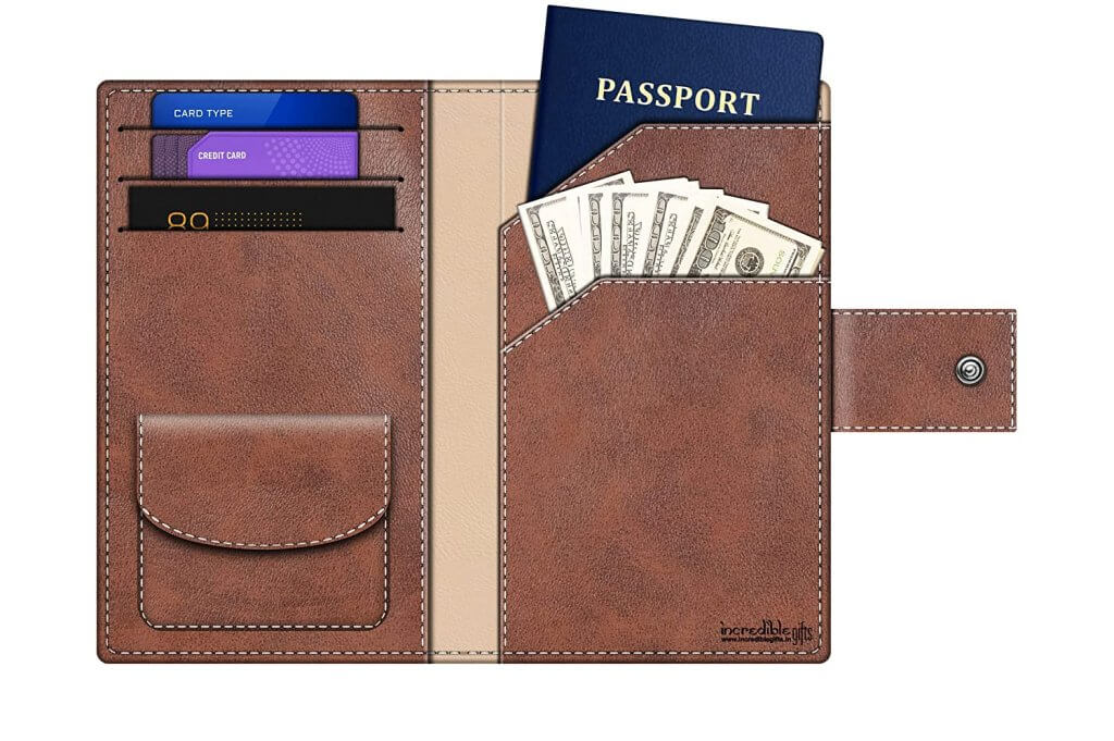 Passport Holder Wallet with Coin Pocket, Card Holder, Cash (Brown