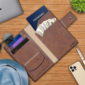 Passport Holder Wallet with Coin Pocket, Card Holder, Cash (Brown)