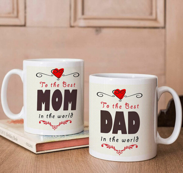 printed ceramic coffee mug combo for Mom & Dad