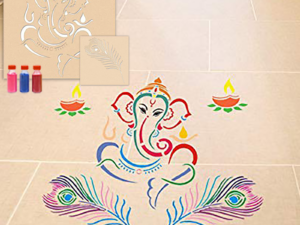 Feather with Ganesha Rangoli Stencils for Floor Combo