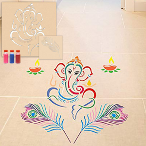 Feather with Ganesha Rangoli Stencils for Floor Combo