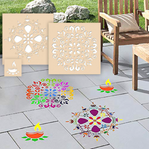 DIY Rangoli – 2 Wooden Stencils for Diwali and Diya Stencil