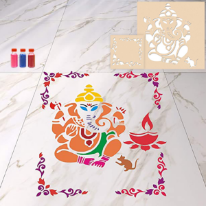 Ganesha with Corner – Rangoli Stencil Combo with Six R...