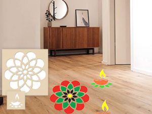 DIY Floral Rangoli Stencils Design with Diya
