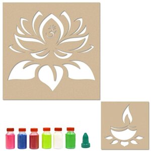 Combo of 2 Rangoli Stencils – Diya and Lotus Stencil f...