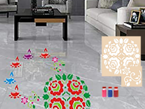 Floral with Rose Rangoli Stencils for Floor with 6 Rangoli C...