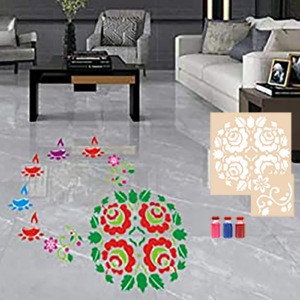 Floral with Rose Rangoli Stencils for Floor with 6 Rangoli C...