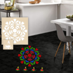 DIY Flower Rangoli with Diya - Wooden Rangoli Stencils