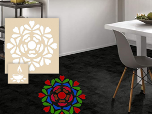 DIY Flower Rangoli with Diya – Wooden Rangoli Stencils