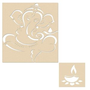 Ganesh Wooden Rangoli Diwali Stencil with 6 Rangoli Colors